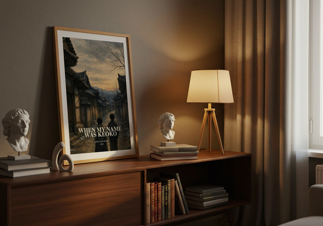 When my name was Keoko watercolour print on bookshelf – Linda Sue Park fan gift