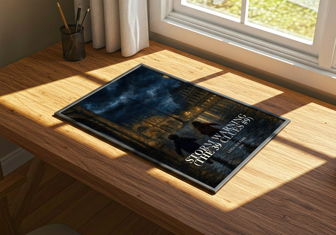 Storm Warning (The 39 Clues #9) watercolour book poster framed on wall – adventure wall art