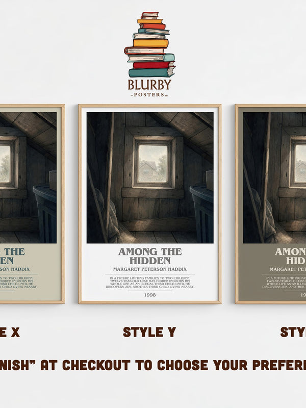 Among the Hidden bookish print in frame leaning in hallway – dystopian wall art