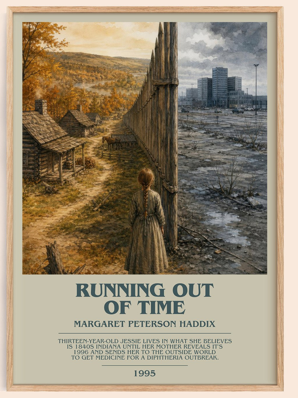 Running Out of Time bookish book poster by Margaret Peterson Haddix – framed literary art print