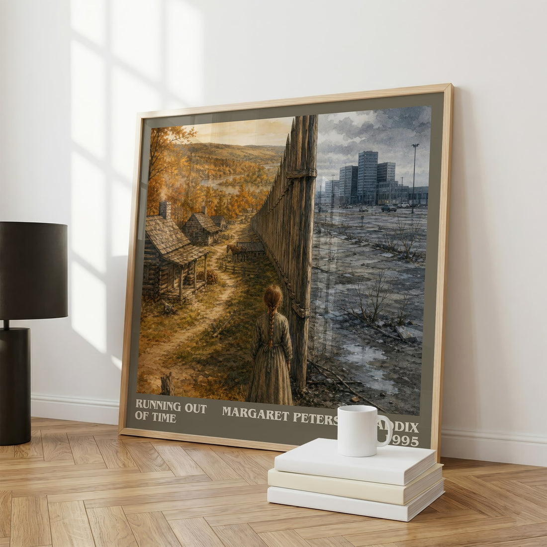 Running Out of Time literary print framed by window – literary home decor