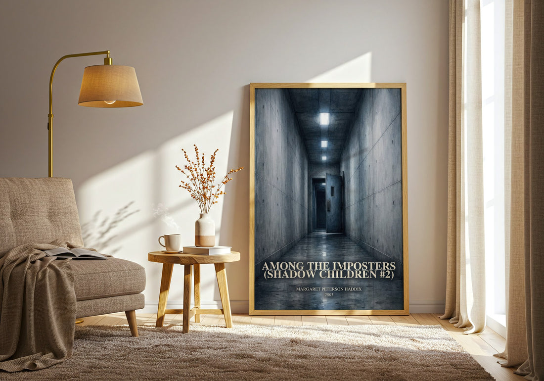 Among the Imposters (Shadow Children #2) watercolour print in frame leaning in hallway – young adult wall art
