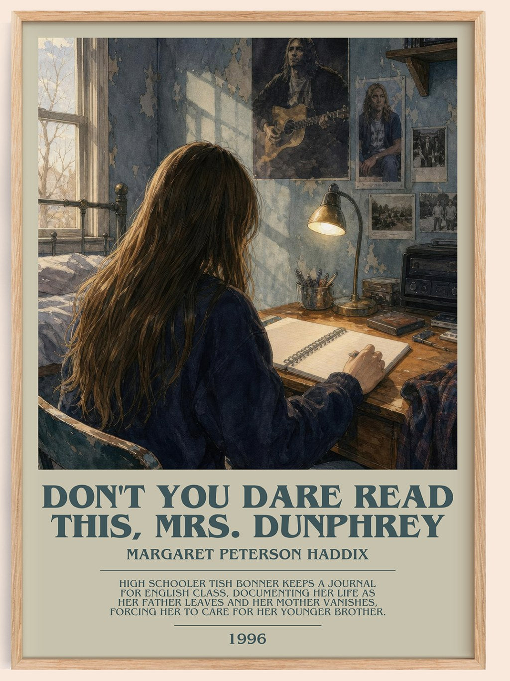 Don't You Dare Read This, Mrs. Dunphrey bookish book poster by Margaret Peterson Haddix – framed literary art print