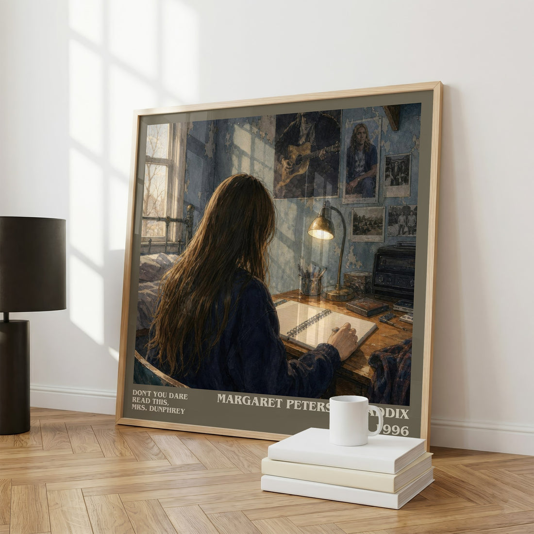 Don't You Dare Read This, Mrs. Dunphrey literary print framed by window – literary home decor