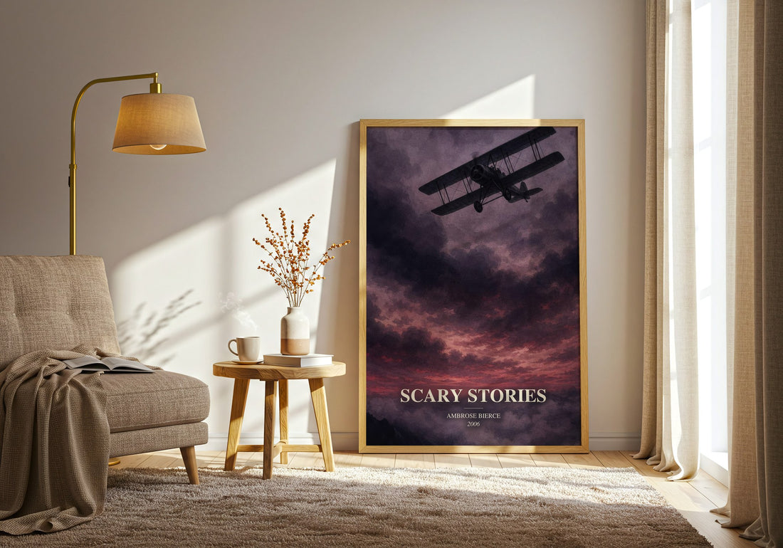 Scary Stories watercolour print in frame leaning in hallway – horror wall art