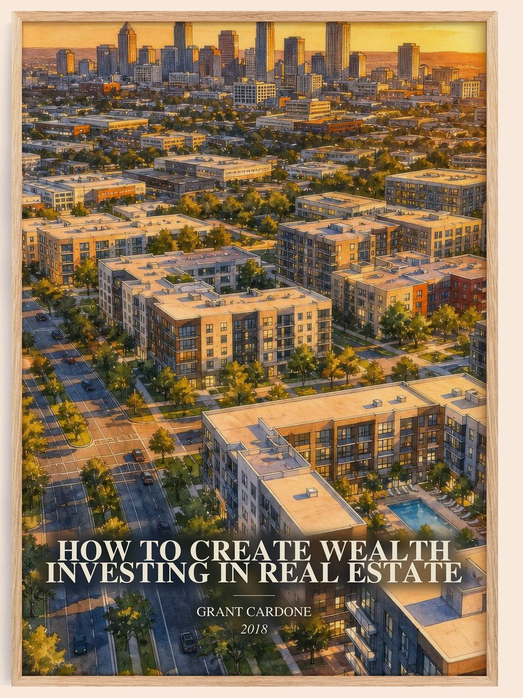 How to Create Wealth Investing in Real Estate watercolour book poster by Grant Cardone – framed literary art print