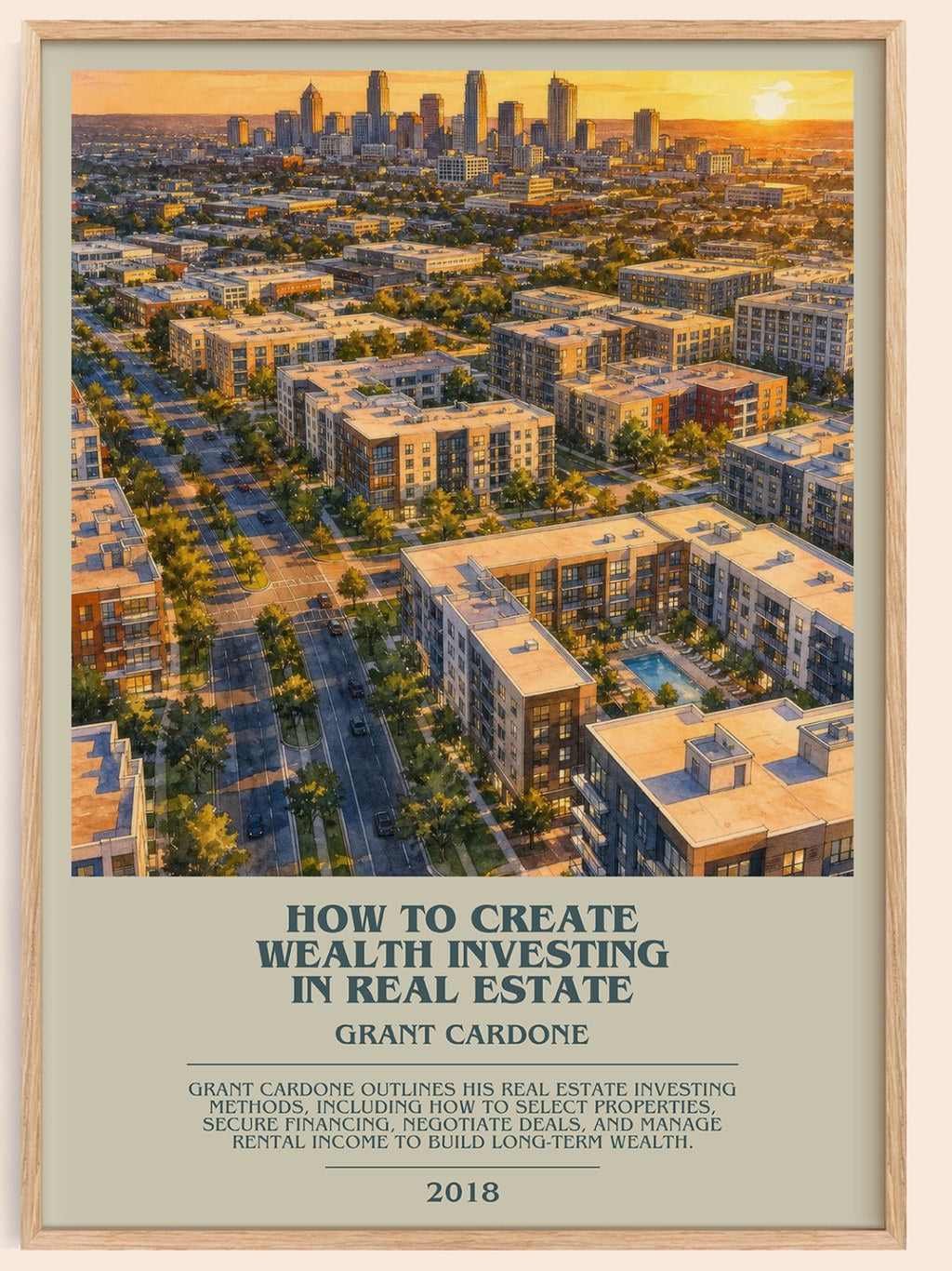 How to Create Wealth Investing in Real Estate bookish book poster by Grant Cardone – framed literary art print