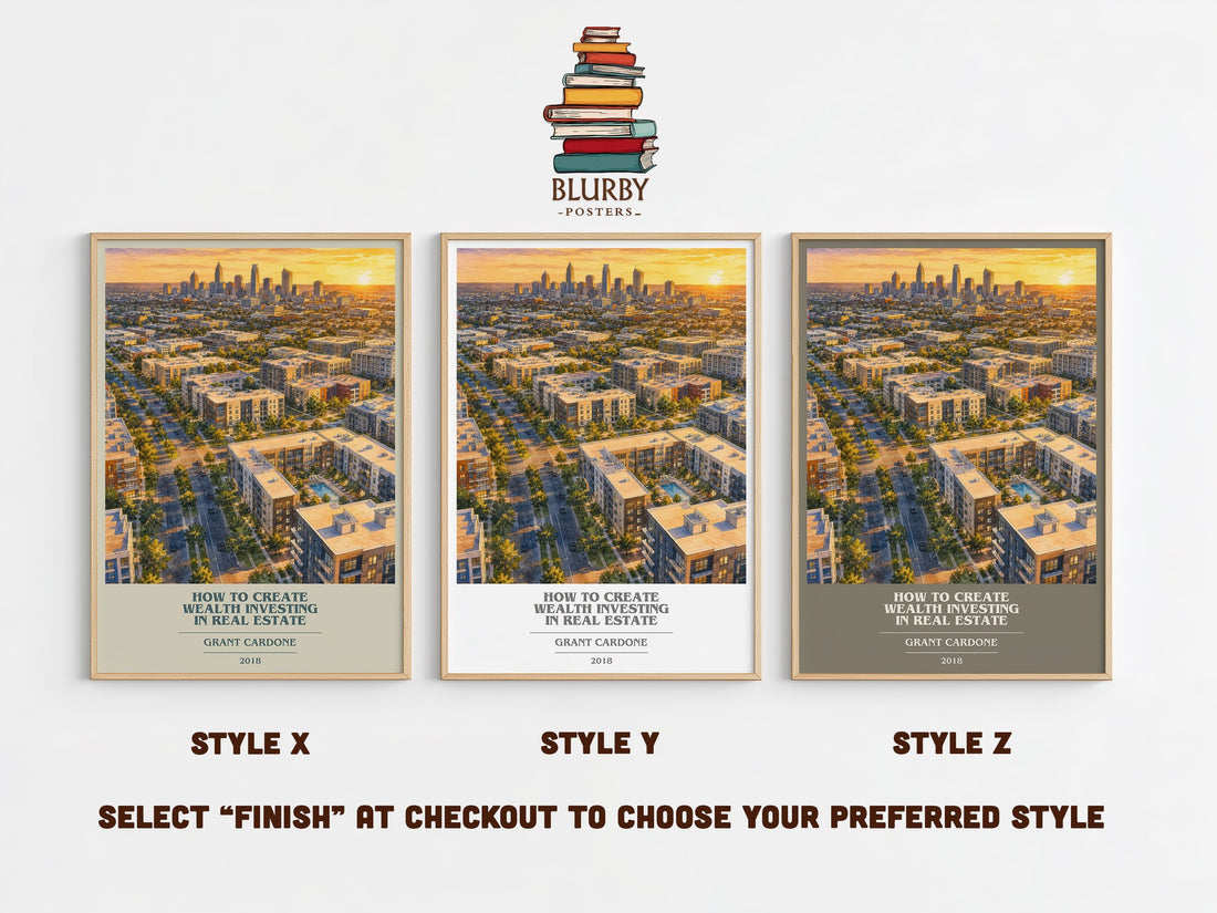 How to Create Wealth Investing in Real Estate book cover print in frame leaning in hallway – non fiction wall art (mockup)