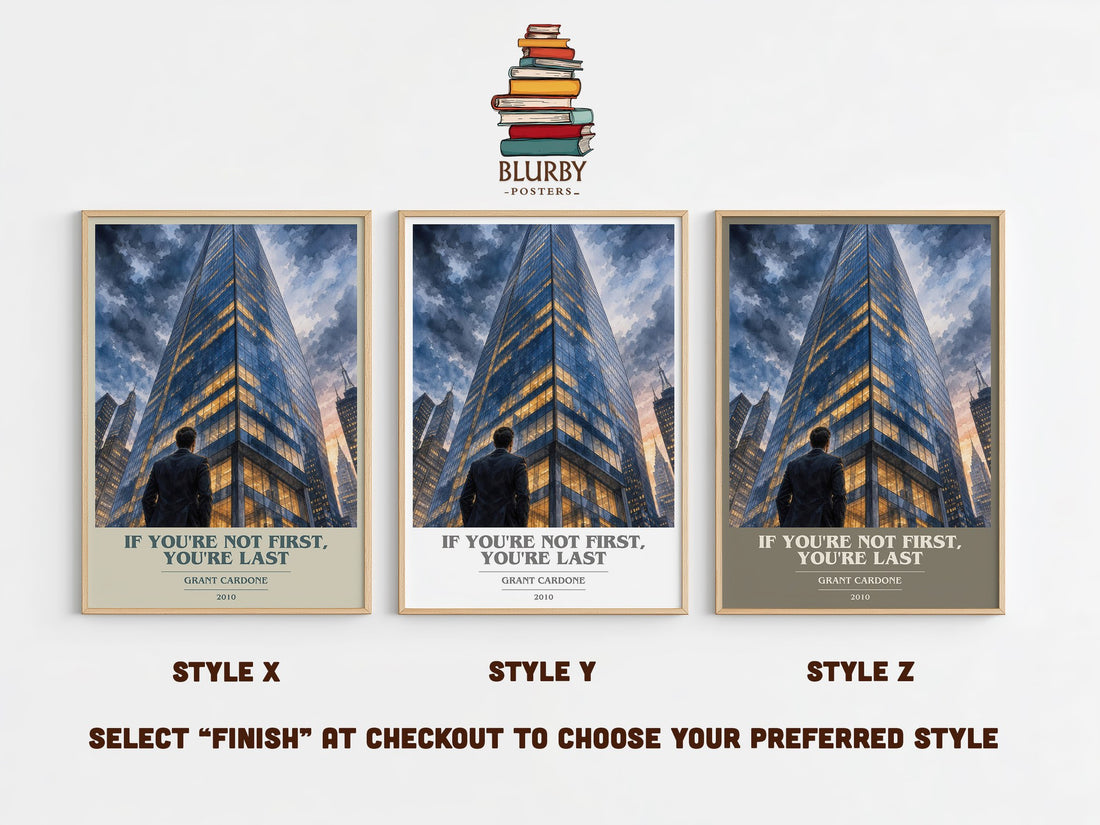 If you're not first, you're last book cover print in frame leaning in hallway – non fiction wall art (mockup)