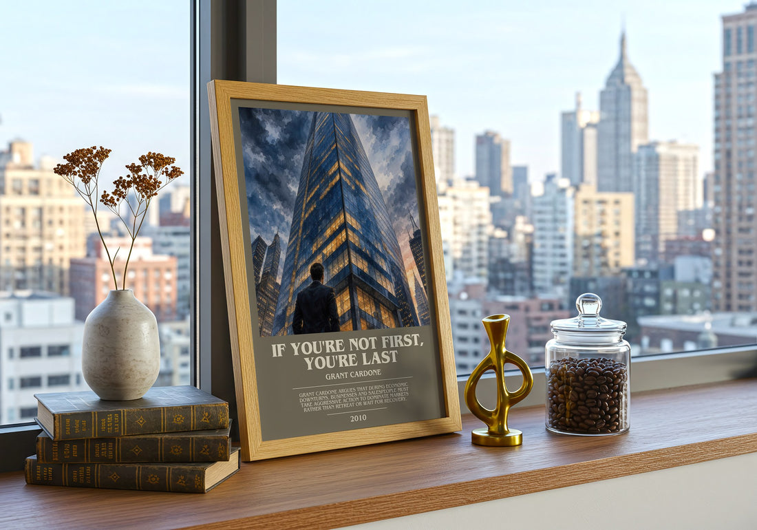 If you're not first, you're last bookish print framed by window – literary home decor