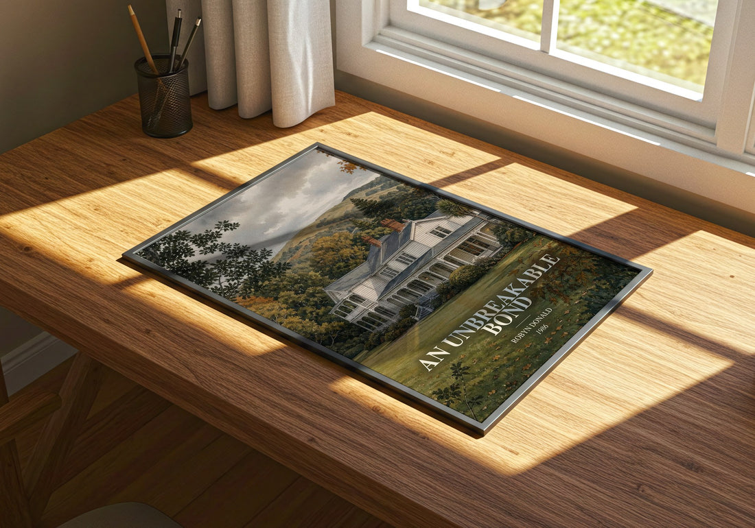 An Unbreakable Bond watercolour book poster framed on wall – romance wall art