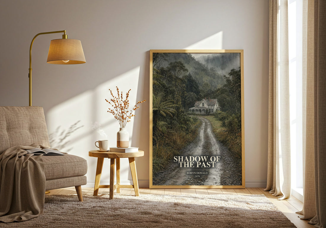 Shadow of the Past watercolour print in frame leaning in hallway – romance wall art