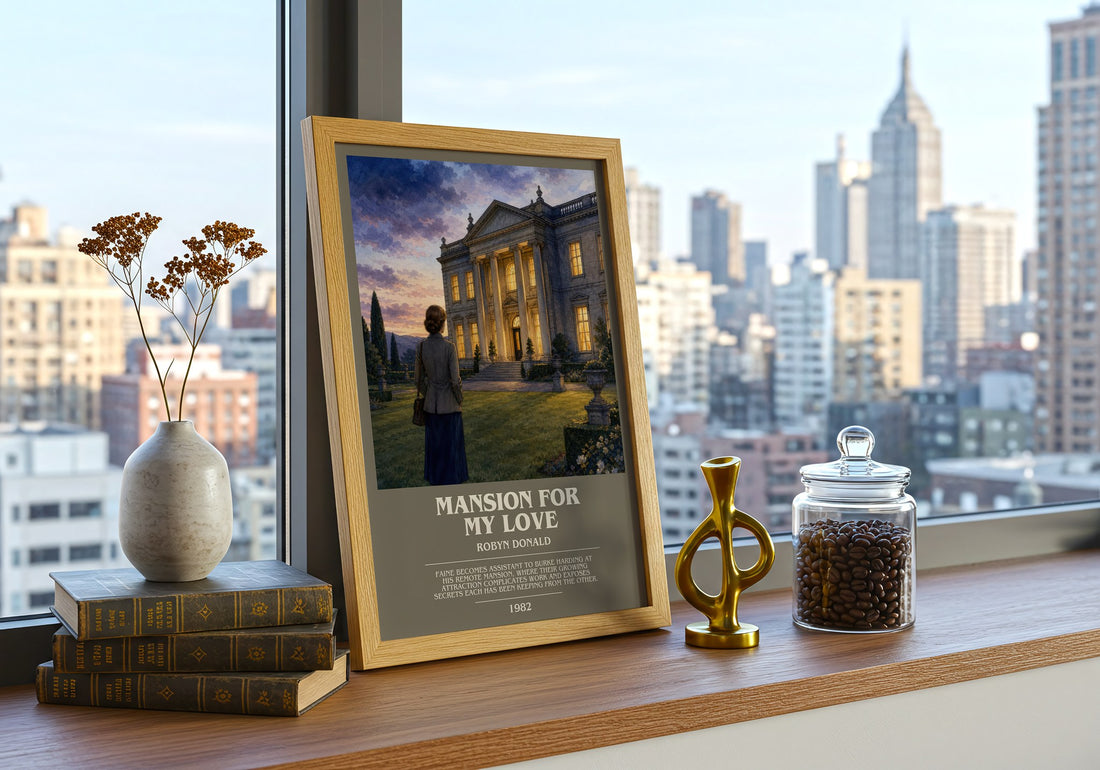 Mansion for My Love bookish print framed by window – literary home decor