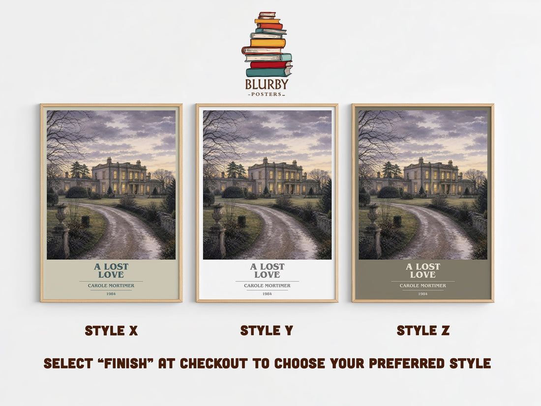 A Lost Love book cover print in frame leaning in hallway – romance wall art (mockup)