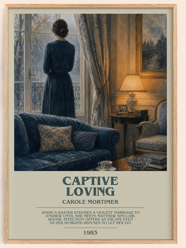 Captive Loving bookish book poster by Carole Mortimer – framed literary art print