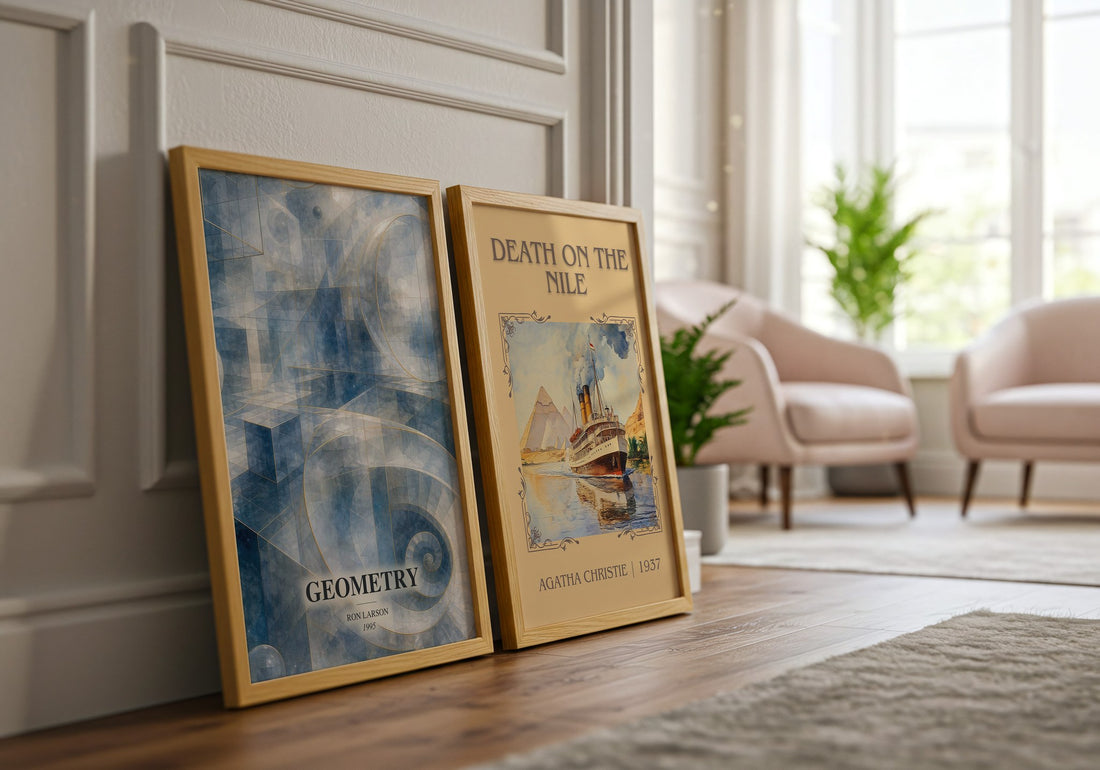 Geometry watercolour print framed by window – literary home decor