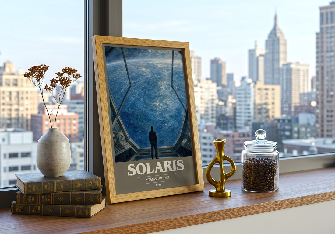 Solaris book cover print framed by window – literary home decor
