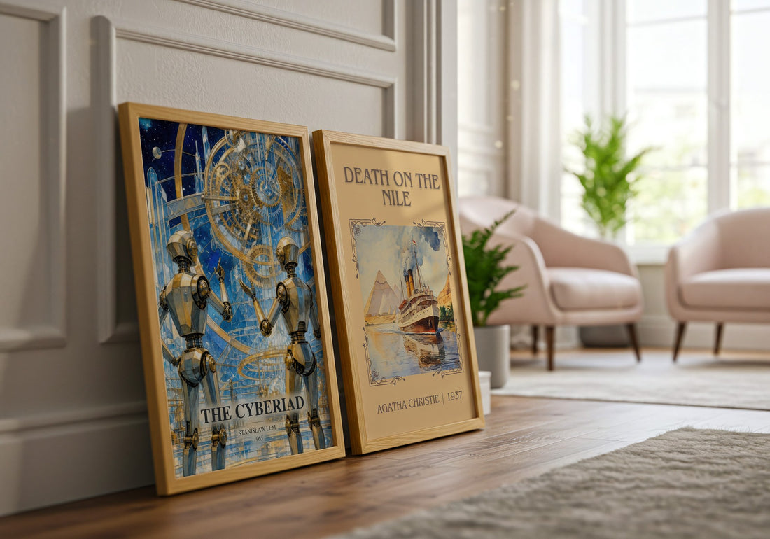 The Cyberiad watercolour print framed by window – literary home decor