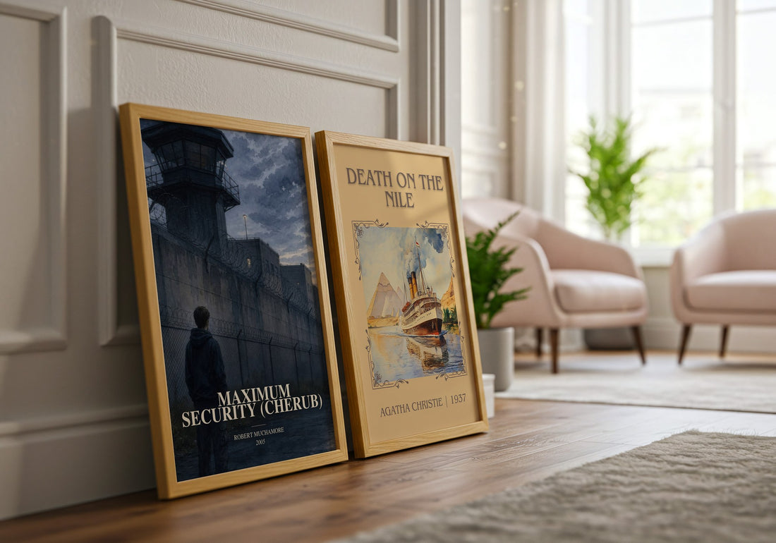 Maximum Security (CHERUB) watercolour print framed by window – literary home decor