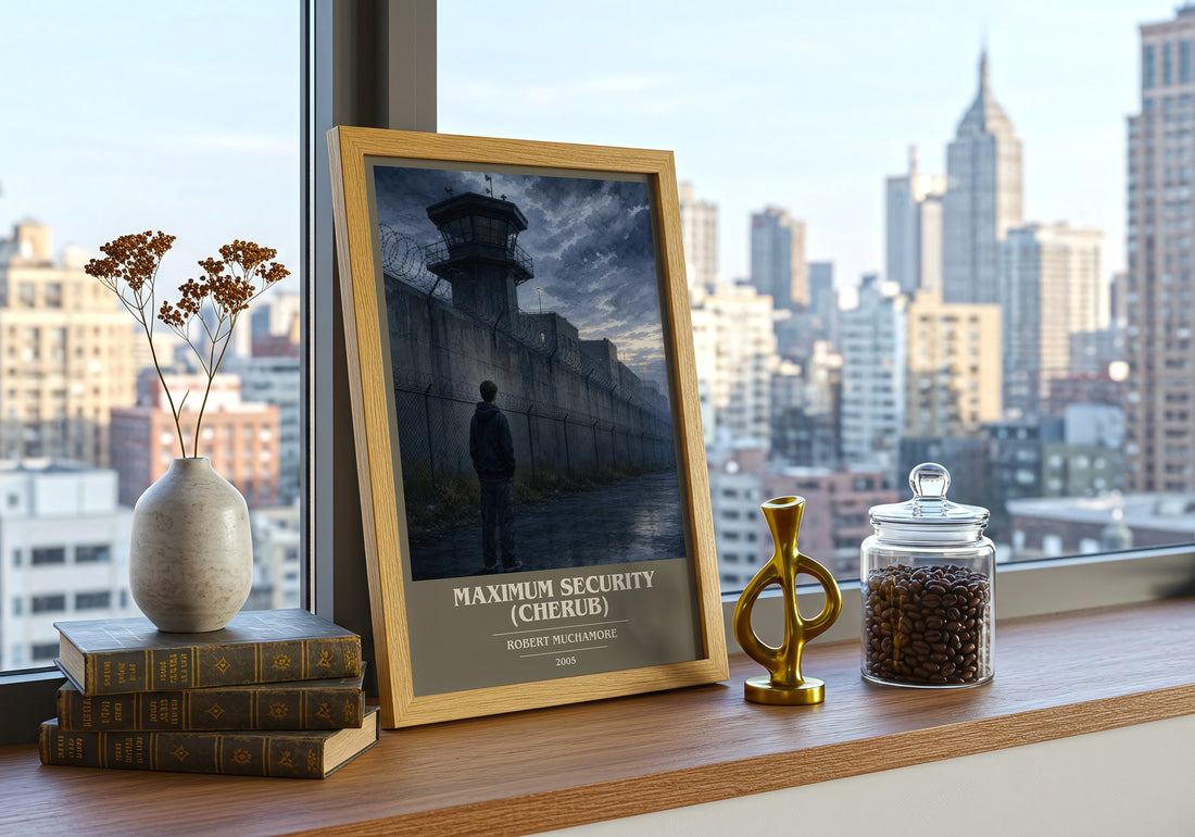Maximum Security (CHERUB) book cover print framed by window – literary home decor