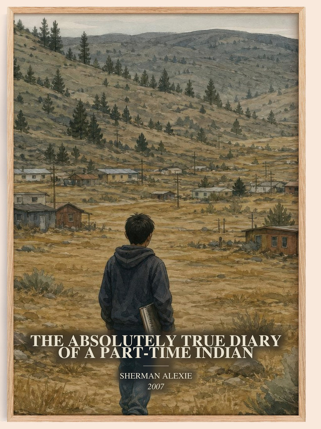 The Absolutely True Diary of a Part-Time Indian watercolour book poster by Sherman Alexie – framed literary art print