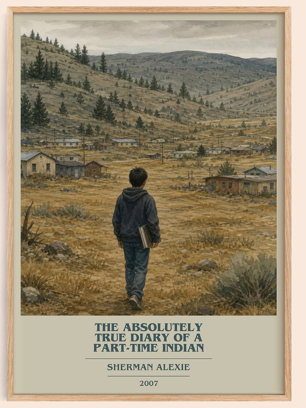 The Absolutely True Diary of a Part-Time Indian book cover book poster by Sherman Alexie – framed literary art print