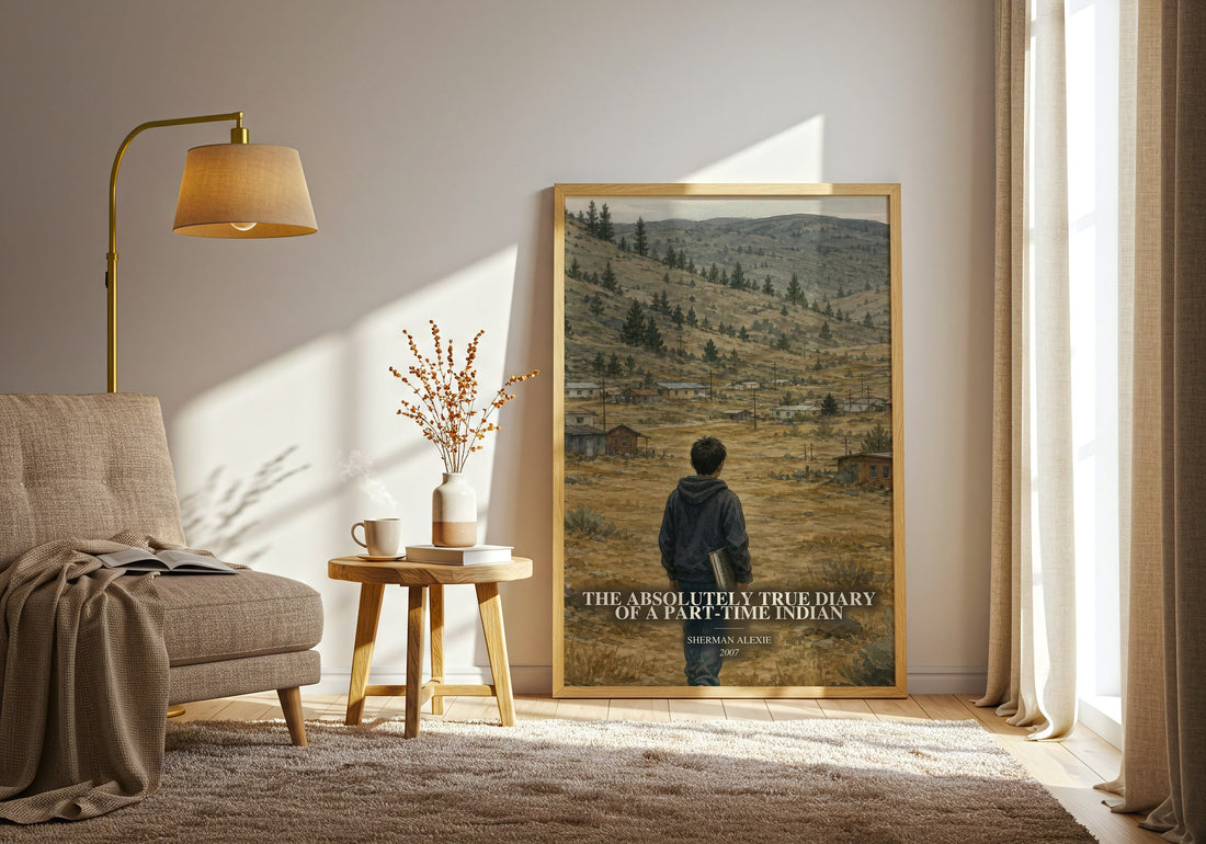 The Absolutely True Diary of a Part-Time Indian watercolour print in frame leaning in hallway – young adult wall art