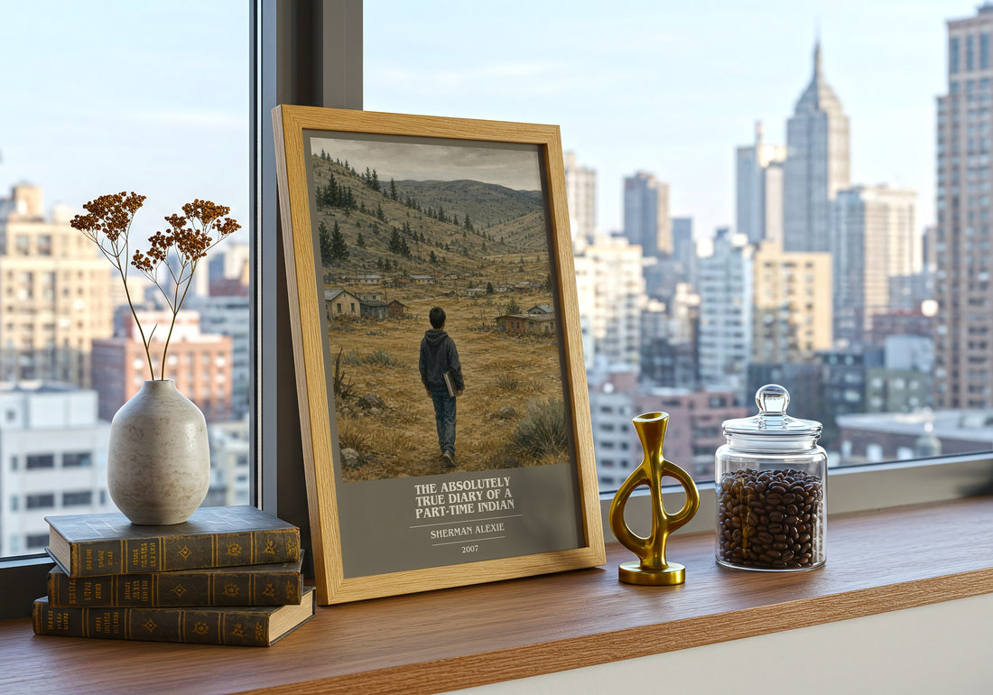 The Absolutely True Diary of a Part-Time Indian book cover print framed by window – literary home decor