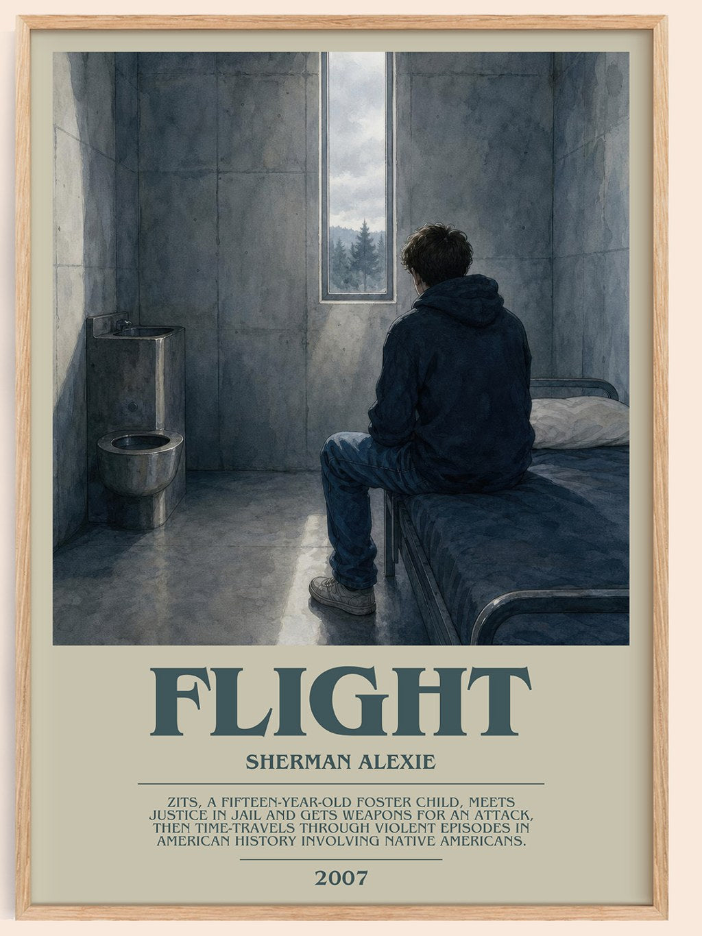 Flight bookish book poster by Sherman Alexie – framed literary art print