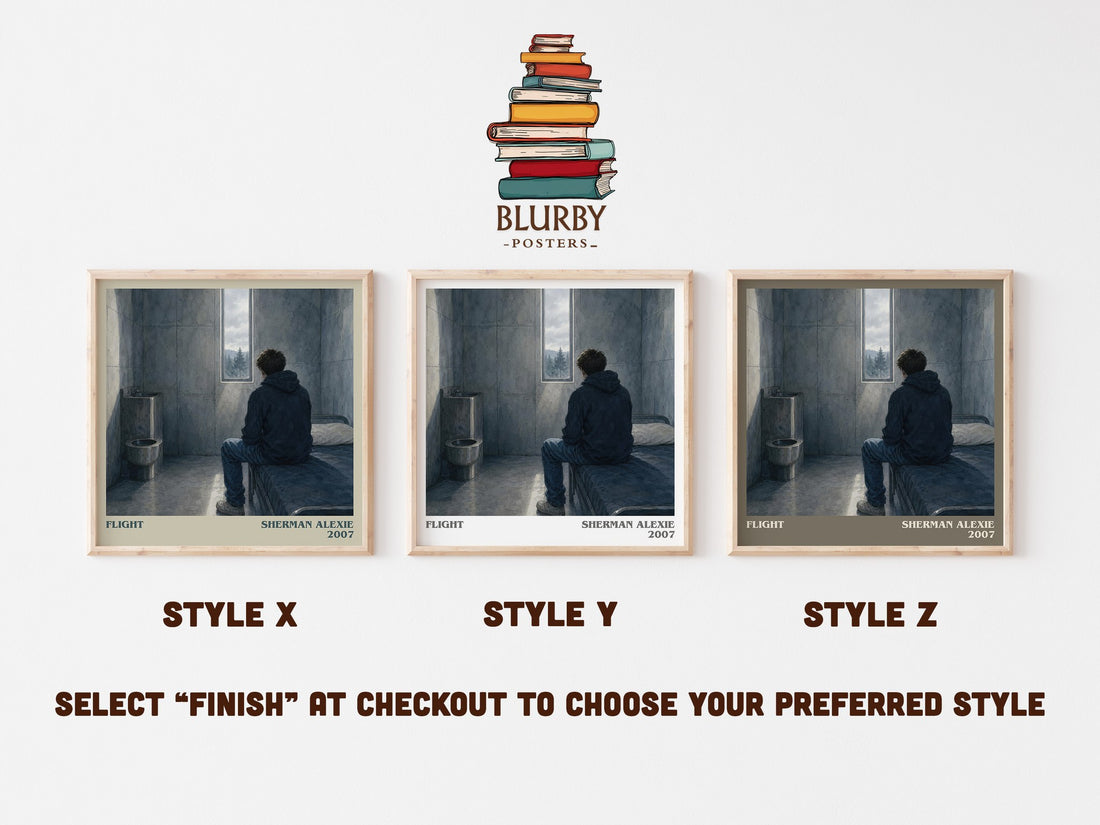 Flight literary print in frame leaning in hallway – contemporary fiction wall art (mockup)