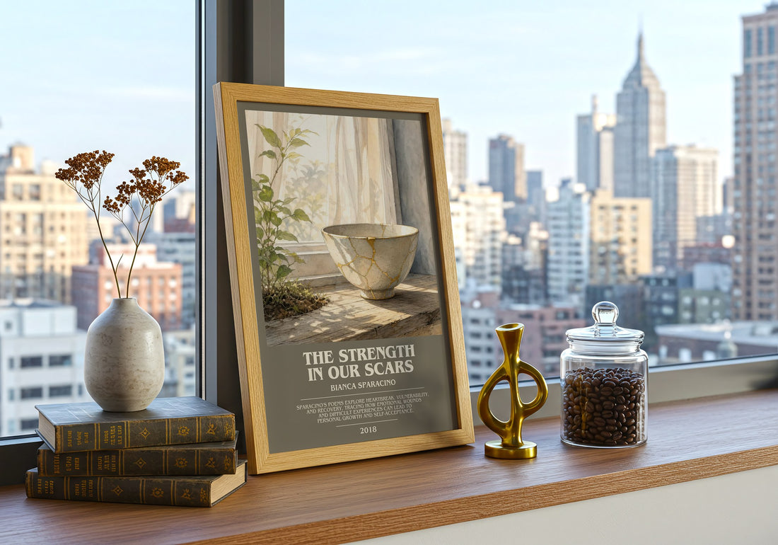 The Strength in Our Scars bookish print framed by window – literary home decor