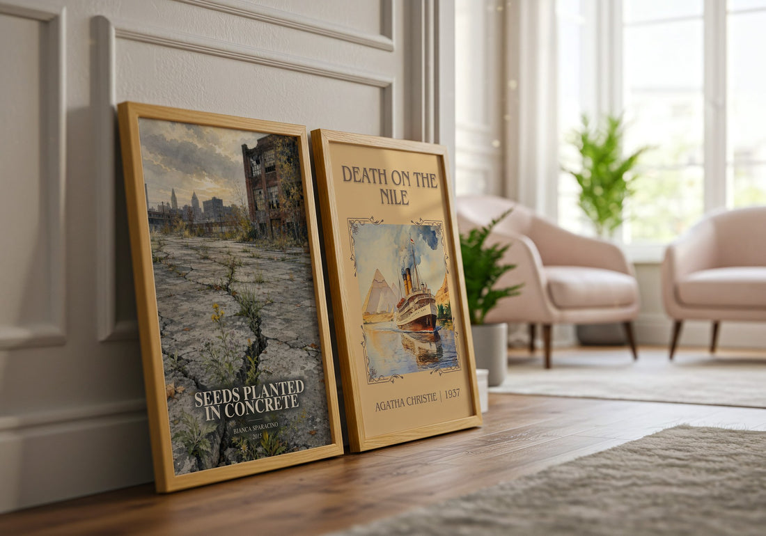 Seeds Planted in Concrete watercolour print framed by window – literary home decor