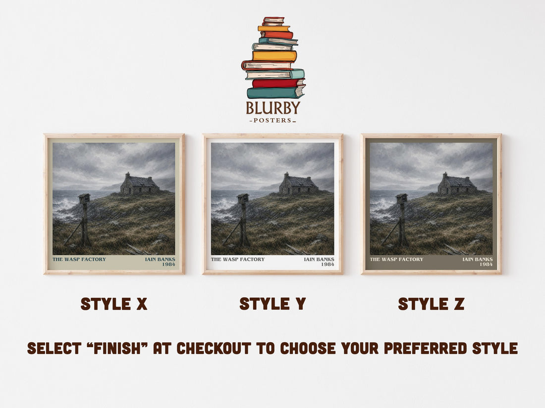 The Wasp Factory literary print in frame leaning in hallway – literary fiction wall art (mockup)