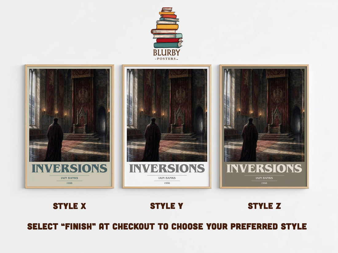 Inversions book cover print in frame leaning in hallway – sci fi wall art (mockup)