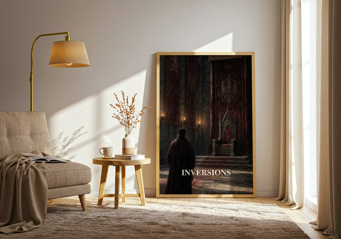 Inversions watercolour print in frame leaning in hallway – sci fi wall art