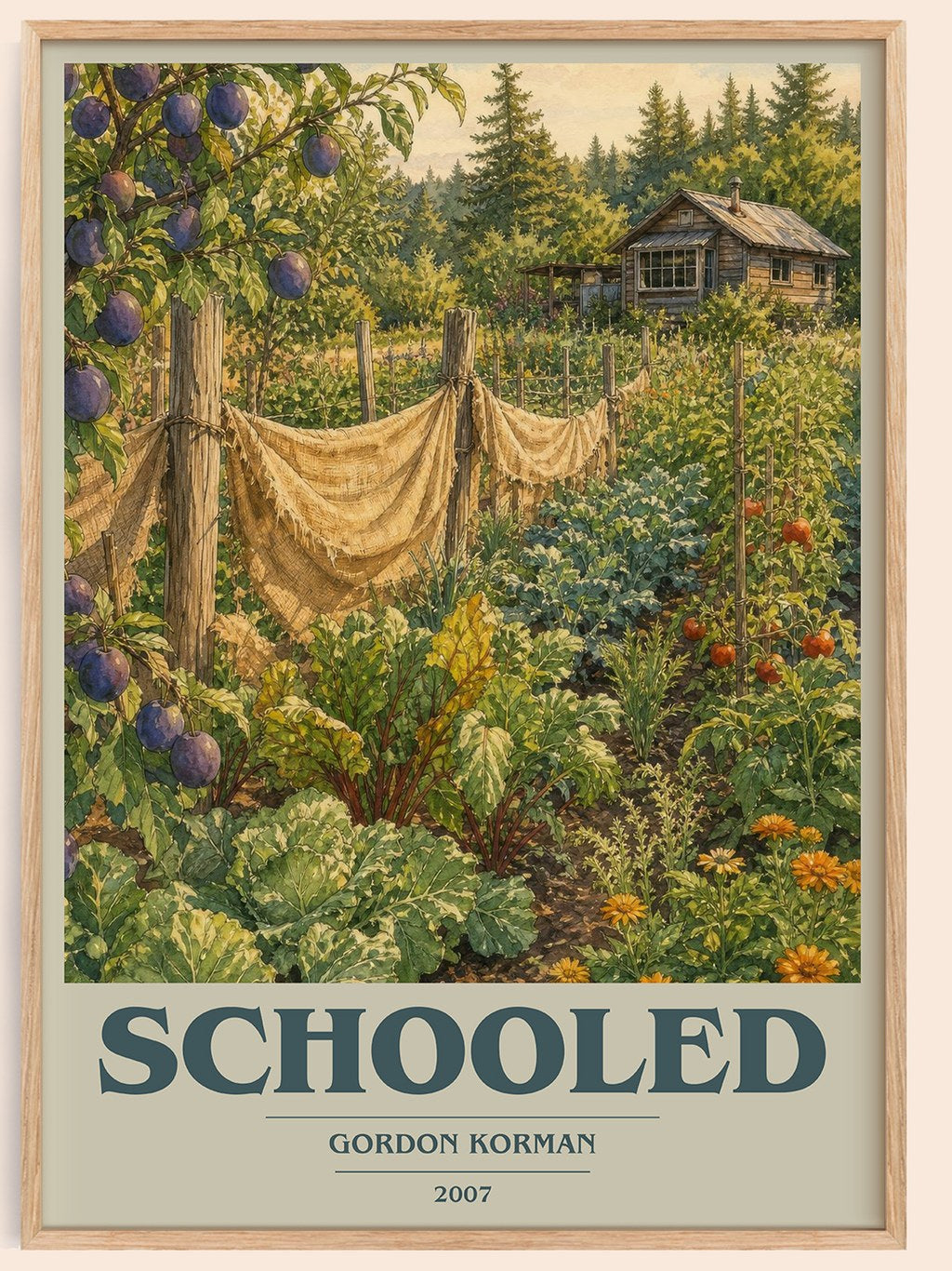 Schooled book cover book poster by Gordon Korman – framed literary art print