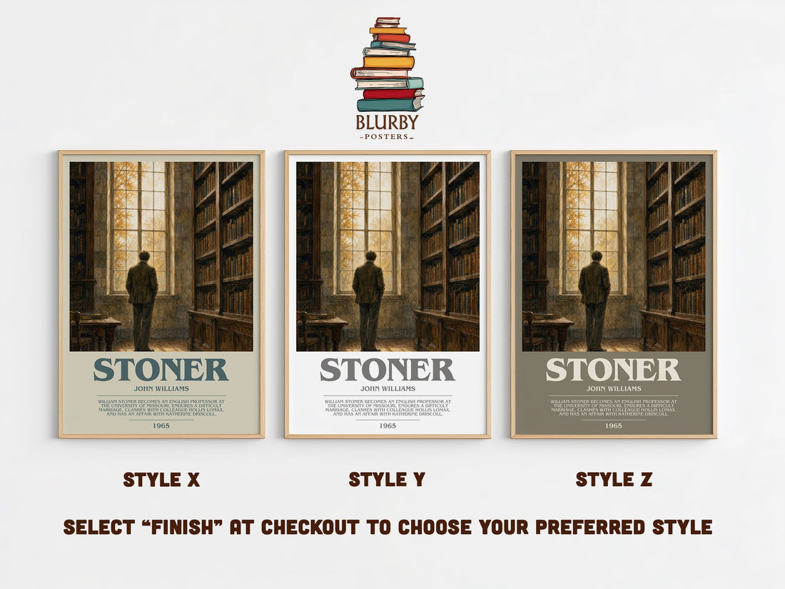 Stoner bookish print in frame leaning in hallway – literary fiction wall art (mockup)