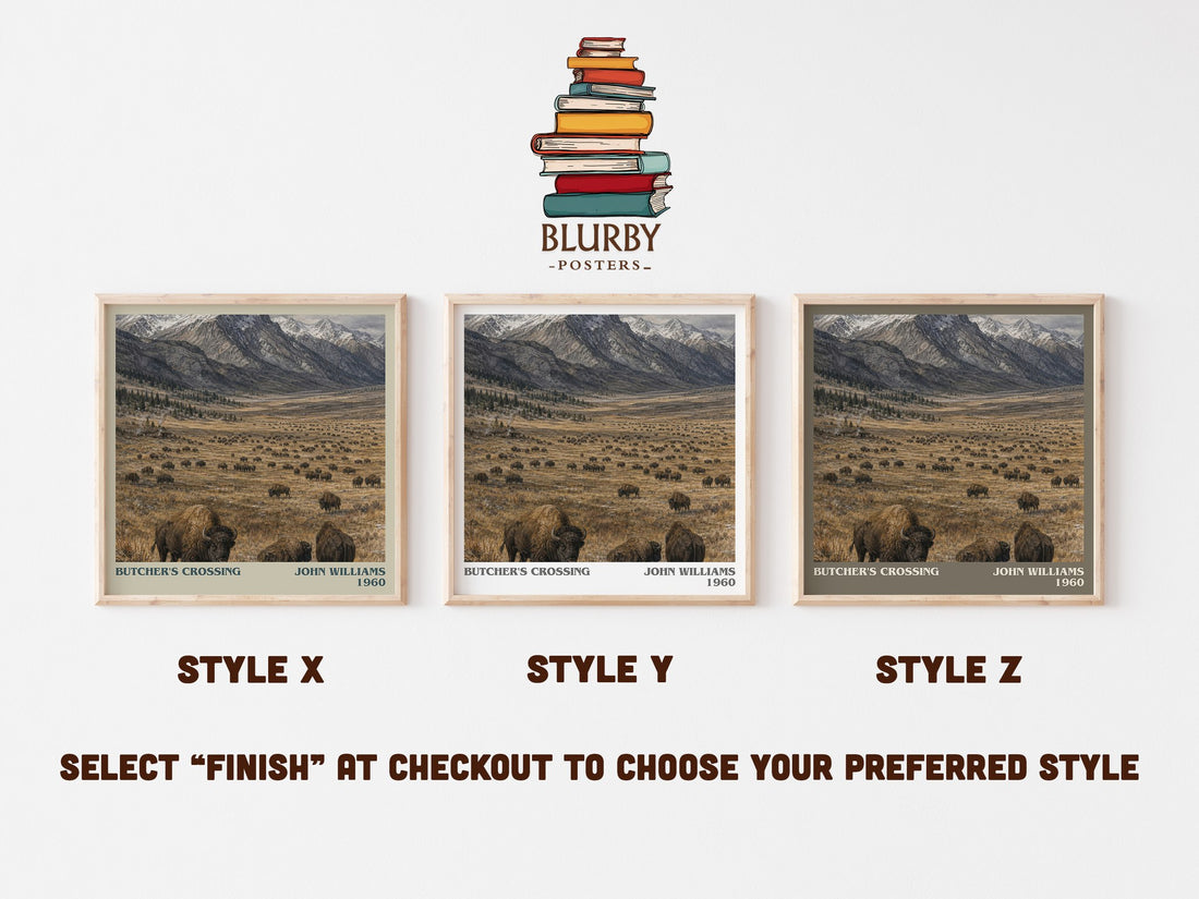 Butcher's Crossing literary print in frame leaning in hallway – literary fiction wall art (mockup)