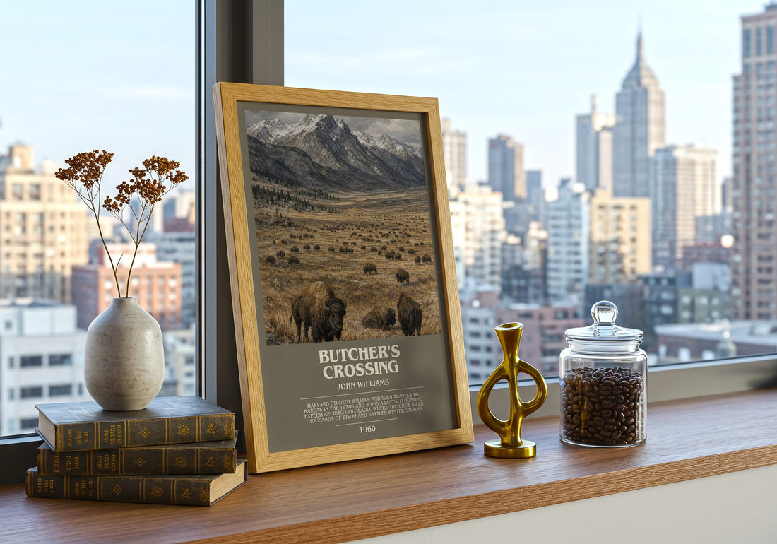 Butcher's Crossing bookish print framed by window – literary home decor
