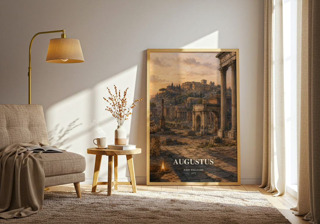 Augustus watercolour print in frame leaning in hallway – historical fiction wall art