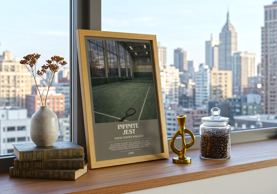 Infinite Jest bookish print framed by window – literary home decor