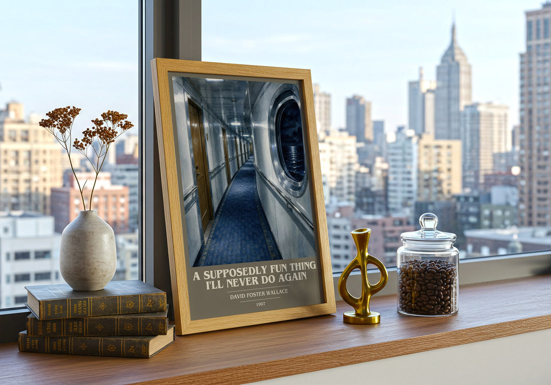 A supposedly fun thing I'll never do again book cover print framed by window – literary home decor