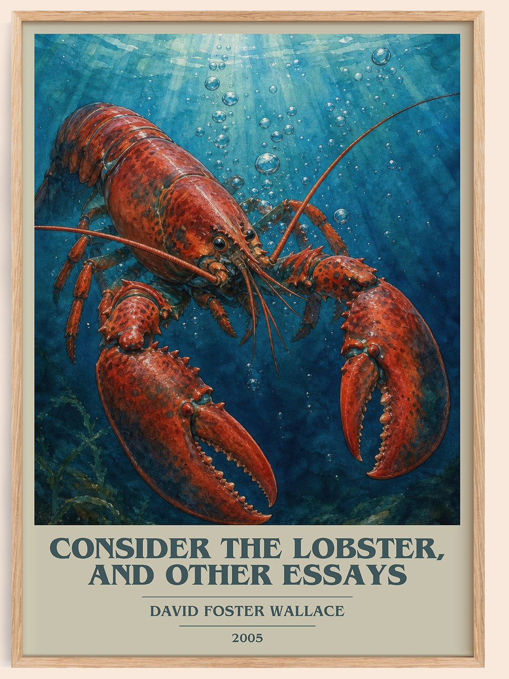 Consider the lobster, and other essays book cover book poster by David Foster Wallace – framed literary art print