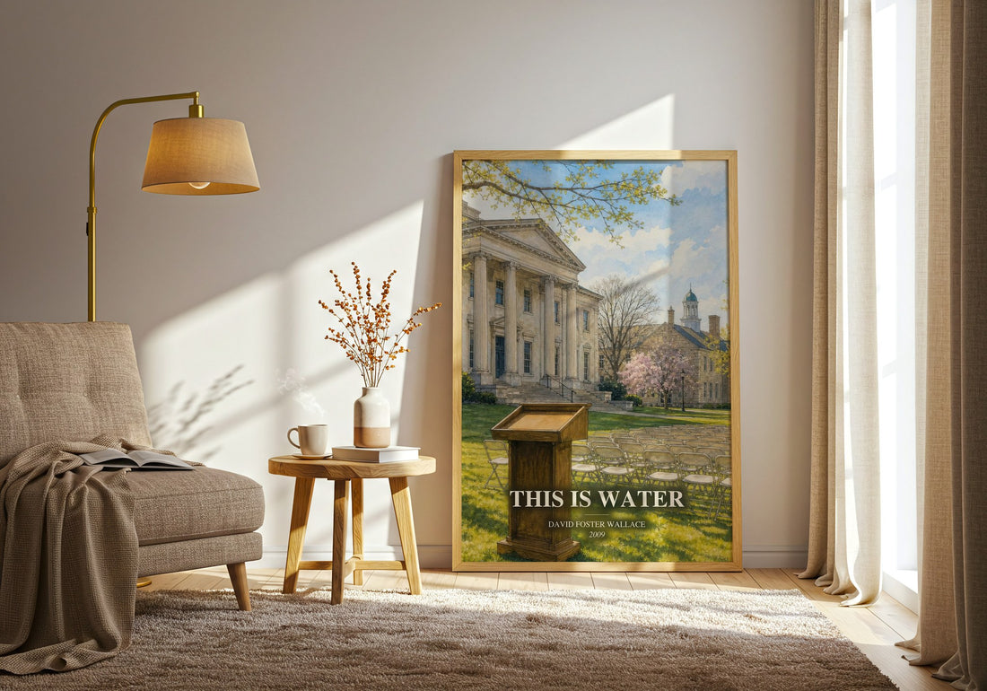 This is water watercolour print in frame leaning in hallway – philosophy wall art