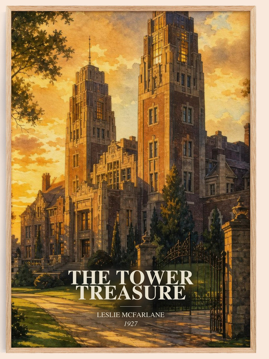 The tower treasure watercolour book poster by Leslie McFarlane – framed literary art print