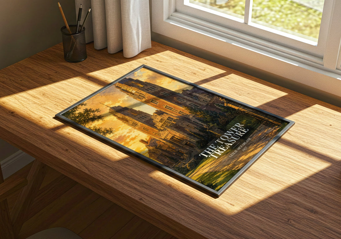 The tower treasure watercolour book poster framed on wall – mystery wall art