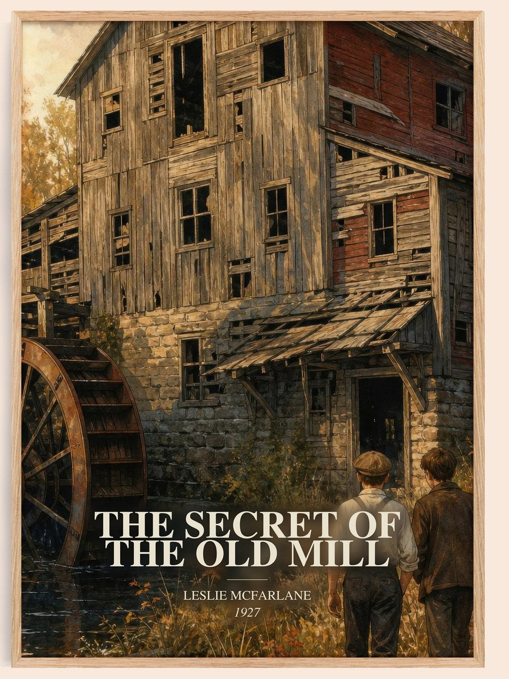 The secret of the old mill watercolour book poster by Leslie McFarlane – framed literary art print
