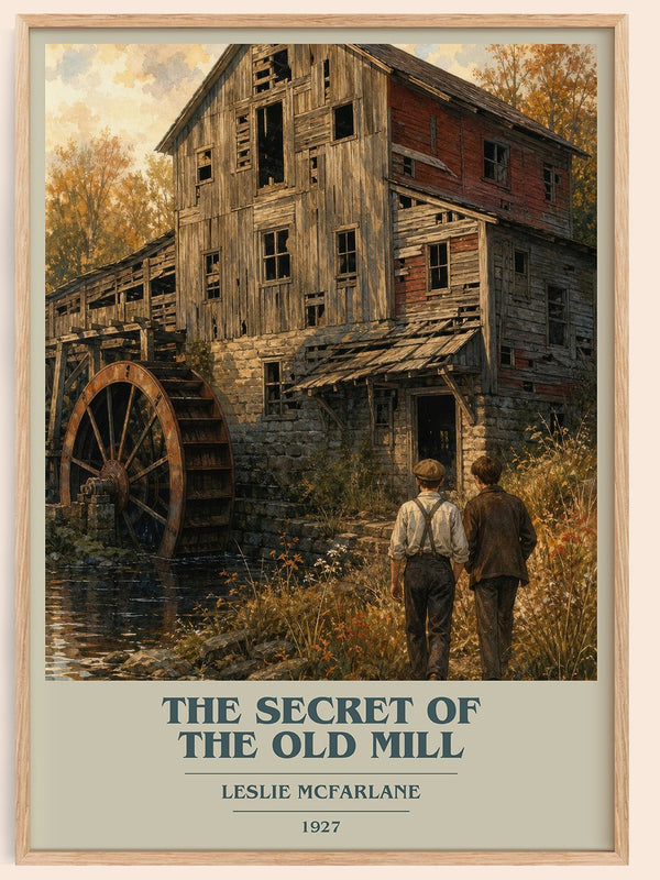 The secret of the old mill book cover book poster by Leslie McFarlane – framed literary art print