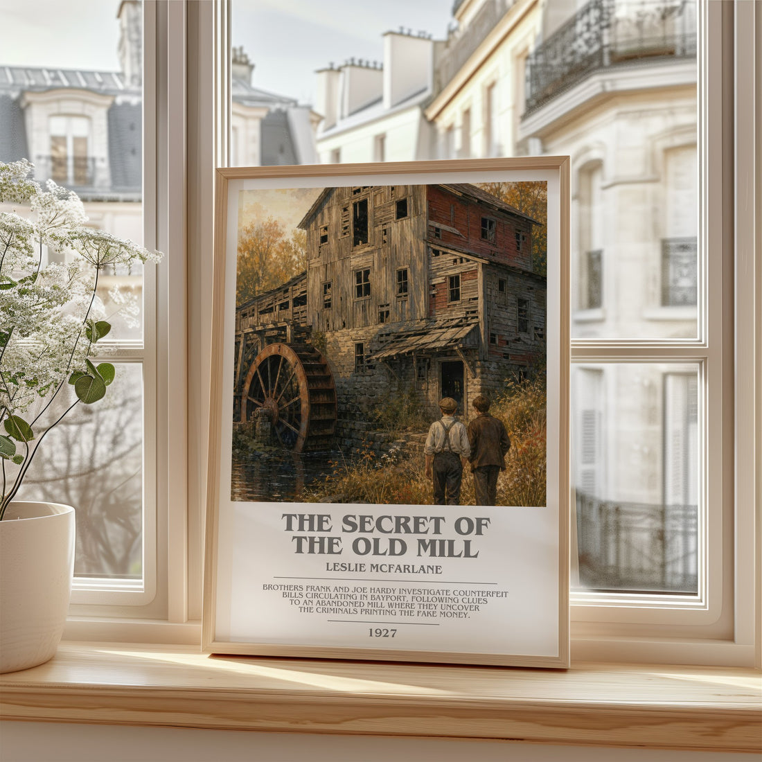 The secret of the old mill bookish poster colour and style options – Leslie McFarlane book art