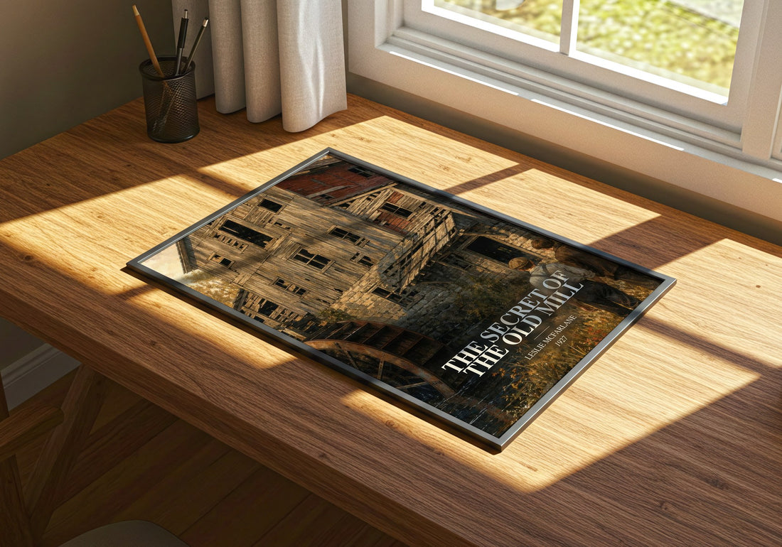 The secret of the old mill watercolour book poster framed on wall – mystery wall art